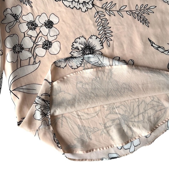 NWOT CALVIN KLEIN PINK & WHITE FLORAL CHIFFON BLOUSE RUFFLE FLARE 3/4 SLEEVES XS - Picture 8 of 16